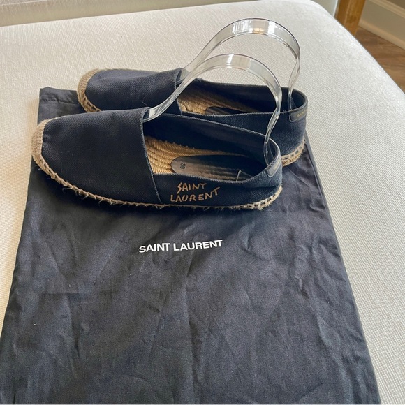 Saint Laurent Black Canvas Spell Out Espadrilles Shoes Size 38 Dust Bag Like New